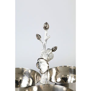 Luxury Hammered Silver <b>3</b> Section Serving Bowl With Floral Branch Handle Elegant Metal Triple Nut Tray For Home Decor - Product Image 2