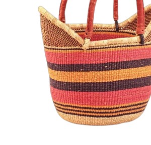 Sac de plage en paille tressée à rayures horizontales, style hirondelle, avec poignée en cuir marron, sac fourre-tout en jonc de mer, style été OEM - Product Image 4