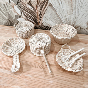 Juguetes ecológicos de alta calidad para niñas, juego de cocina de ratán, accesorios combinados, juguete de cocina tejido a mano - Product Image 4