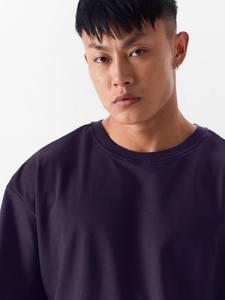 T-shirt en coton tricoté à manches courtes pour homme, coupe classique, col rond, couleur violet foncé, 100% coton, tee-shirt basique - Product Image 3