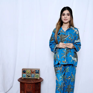 Pijama de algodón para mujer, conjunto de camisa larga con botones, estampado, suave, para verano, playa, noche, vestido de dormir. - Product Image 1