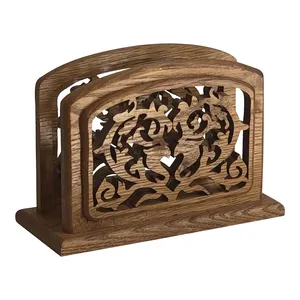 Porte-serviettes en bois, petite taille, forme cintrée, artisanal, en bois de manguier, décoration rustique pour table de cuisine, support à serviettes - Product Image 2