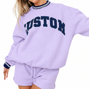 Custom Logo Ivy League Style Varsity Sweatshirt 360GSM Heavyweight Fleece Vintage College Mockneck Oversized Pullover <b>Tops</b> - Product Image 2