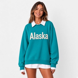 Sudadera de Mujer con Estampado de Flores en Color Verde Azulado, Estilo Alaska, Manga Larga, Cuello Camisero, Diseño en Capas, Relajada y Cómoda, con Logotipo Personalizado - Product Image 1