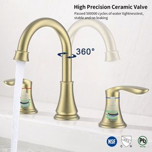 Rubinetto per lavabo a 2 maniglie, 8 pollici, finitura oro spazzolato, con beccuccio girevole a 360 gradi, per lavabo da bagno a 3 fori - Product Image 3