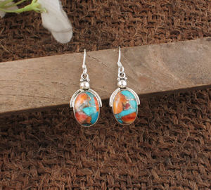 ต่างหูห้อยรูปไข่เงินแท้ 925 ประดับมุกหอยนางรมธรรมชาติและเทอร์ควอยซ์สีทองแดง สไตล์โบฮีเมียนหรูหรา เหมาะสำหรับงานแต่งงานแบบตะวันตก ของขวัญสุดพิเศษ - Product Image 3