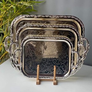 Plateau de service en métal plaqué, plat décoratif pour centre de table de mariage, vaisselle de restauration hôtelière, fournisseur en gros en Inde - Product Image 5