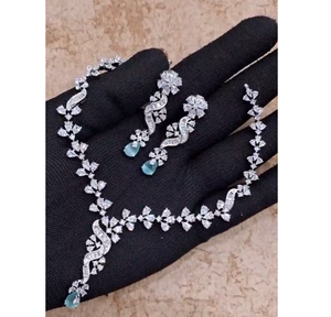 Stylish Premium Quality <b>Silver</b> Plated Classic Designer <b>Necklace</b> <b>Set</b> with Earrings for Wedding Party Function Wear Collection - Product Image 3