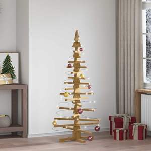 Sapin de Noël en bois de pin massif avec support, 59,06 pouces, brun, sapin de Noël en bois artisanal - Product Image 1