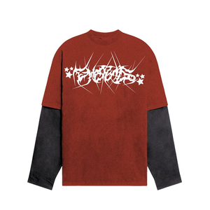 เสื้อยืดคอตตอนแขนสองชั้นคุณภาพสูงสำหรับผู้ชาย พิมพ์ลาย DTG แบบฟอกสี ทรงโอเวอร์ไซส์ ผ้าหนา พิมพ์ลายกราฟิก สไตล์สตรีทแวร์ - Product Image 6