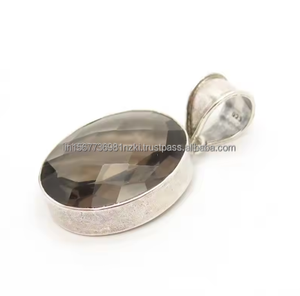Colgante de cuarzo ahumado natural, lágrima facetada hecha a mano con plata de ley sólida, hermoso cristal gris profundo, regalo perfecto - Product Image 2