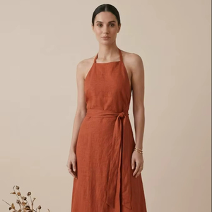 Vestido de algodón hasta la rodilla, sin mangas, con cuello cuadrado, corte en A, color liso, estilo informal para mujer, diseño transpirable para fiestas de verano - Product Image 1