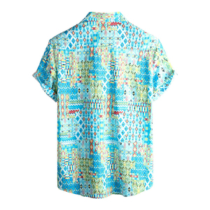 Chemise décontractée pour homme à manches courtes style hawaïen, motif floral rouge et bleu, col rabattu, 100 % polyester, séchage rapide, bouton unique - Product Image 4