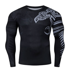 <b>Men's</b> Full Sleeve Rash Guard Black Gray Tribal Eagle Print Quick Dry Breathable UPF50+ <b>Compression</b> Shirt Polyester/Nylon <b>for</b> MMA - Product Image 4