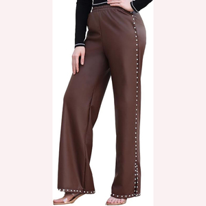 Pantalon femme en similicuir de luxe, extensible, taille haute, coupe slim, confortable et élégant - Product Image 1