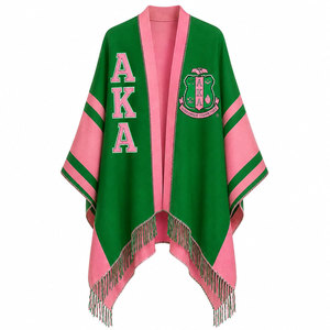 Alpha Kapa Alpha Embroidered Green Pink Poncho Women's Long <b>Shawl</b> All Seasons Wear - Product Image 5