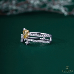 Custom 9K 10K 14K 18K White Gold Fancy Yellow Radiant Cut Diamond <b>Open</b> Bypass <b>Ring</b> Double Pavé Band Luxury Statement Diamond Rin - Product Image 2