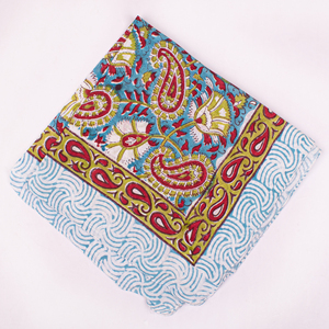 Best Floral Block Printed Poplin Multi-Functional Cotton Square Scarf Bandana Handmade Eco-Friendly Breathable <b>Tie</b> <b>Back</b> Four - Product Image 6
