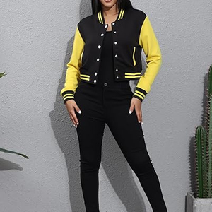 Womens Varsity Streetwear <b>Jacket</b> Leather Sleeve Supplier USA - Product Image 4