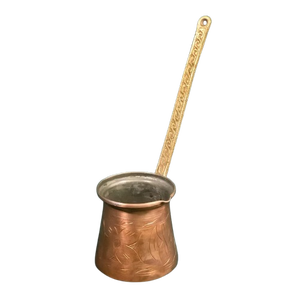 Magnifique cafetière turque, grecque et arabe en cuivre et laiton gravé, pour cuisinière, avec poignée en bois (Cezve, Ibrik, Briki) - Product Image 3