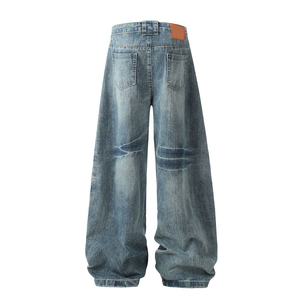 Pantalones Vaqueros de Cintura Alta y Pierna Ancha para Hombre, Corte Holgado, Lavado a la Piedra, Algodón, Estilo Casual, Color Azul Sólido, Estilo Primavera - Product Image 2