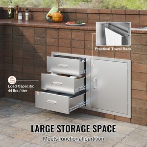 Cucina esterna in acciaio inossidabile 38.3 combinazione di stoccaggio "w X 22.7" "h X 20.7" porta di accesso per barbecue tripla cassetti maniglie in acciaio inossidabile - Product Image 3