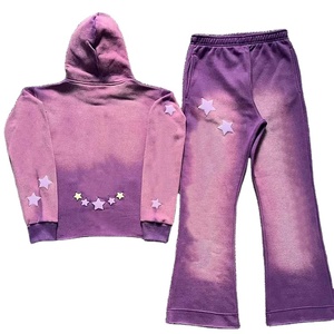 Ensemble sweat à capuche et jogging pour homme, violet délavé, avec patchs étoiles, survêtement décontracté à manches longues, coupe ample, pour l'automne - Product Image 2