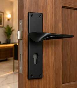 Poignée de porte à levier KELLTON noir mat, ensemble complet avec corps de serrure et cylindre, moderne, ambidextre, pour portes intérieures - Product Image 6