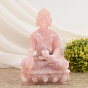 Estatua Grande de Buda de Cuarzo Rosa Tallada a Mano, Escultura de Cristal, Fabricante OEM ODM, Ecológica, Feng Shui - Product Image 1