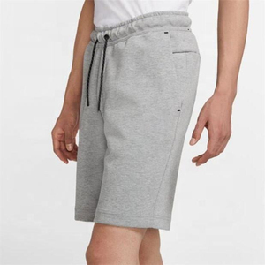 Shorts de sport décontractés pour hommes en jersey gris chiné avec cordon de serrage et poche zippée, en molleton technique - Product Image 6