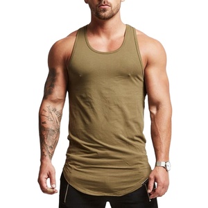 Débardeur de sport sans manches de couleur unie pour hommes, équipement d'entraînement tricoté de grande taille avec ourlet délavé et fentes latérales pour la musculation - Product Image 1