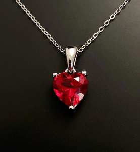 Collier en rubis, pendentif cœur en argent, pierre de naissance de juillet, cadeau d'anniversaire pour femme - Product Image 6