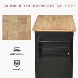 Carrello da Cucina Moderno con Ripiani Regolabili in Rovere, Ruote, Porta Spezie e Piano in Legno di Gomma - Isola da Cucina Facile da Spostare - Product Image 4