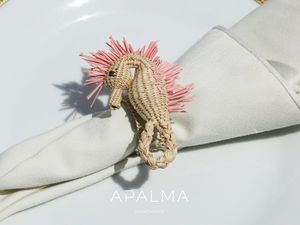 Unique Artisanal Woven <b>Rattan</b> Seahorse Napkin Holder Tropical Coastal Style <b>Table</b> Setting Elegant <b>Dining</b> and Summer Gathering - Product Image 4