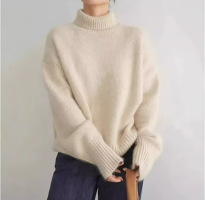 Pull en maille à col roulé décontracté pour femme, couleur unie, ample, chaud et confortable, pour l'automne et l'hiver - Product Image 3