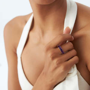 Anillo de oro de 9 quilates con 9 piedras de amatista natural tallada, chapado en oro brillante sobre plata de ley 925, para mujeres y niñas. - Product Image 3