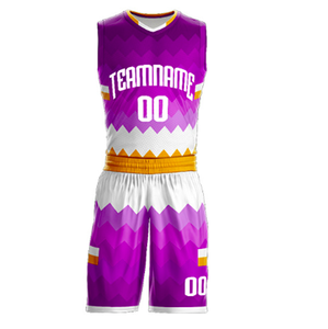 Custom Purple Geometric Basketball Uniform Set Sleeveless Quick Dry Unisex Adult Sublimated Print With Name And Number - Product Image 2