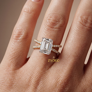 Anillo de Compromiso de Plata de Ley con Diamante Cultivado en Laboratorio de Corte Radiante de 1 Quilate y Banda de Pavé para Boda y Fiesta - Product Image 5