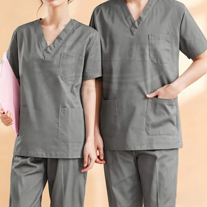 Conjunto de Uniforme Médico Unisex Azul, Top con Cuello en V, Pantalones Rectos, Uniforme de Hospital, Tela de Algodón y Poliéster - Product Image 4