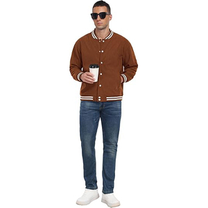 Fleece <b>Lined</b> Varsity Jacket Men Wool Polyester Blend Warm Plush Interior Baseball College Winter Insulated Snap Button <b>Coat</b> - Product Image 1
