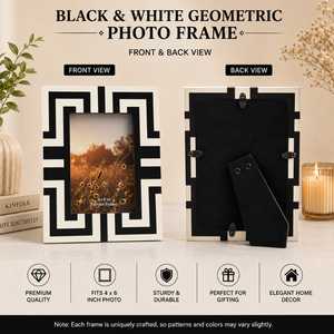 Handcrafted Black White Geometric Bone Inlay 4x6 Photo <b>Frame</b> Decorative <b>Wooden</b> <b>Picture</b> <b>Frame</b> for Tabletop Display Luxury Home - Product Image 2