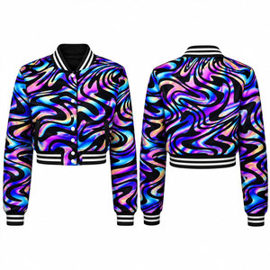 Veste bomber personnalisée à manches longues, col rabattu, coupe courte, pour femme, style décontracté printemps, en satin - Product Image 1