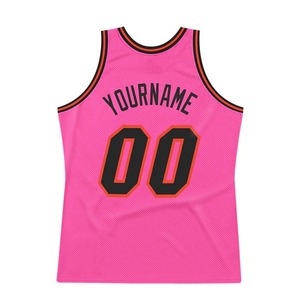 Camiseta de baloncesto auténtica personalizada en rosa, negro y naranja, con nombre y número del equipo, uniforme deportivo de malla. - Product Image 5