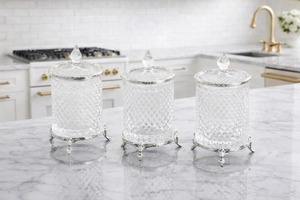 Set Of 3 Glass Containers For Gifting Guest Entertaining Stylish Storage <b>Jars</b> Enhances Table Setting With A Luxury Look - Product Image 3