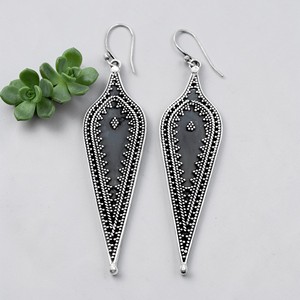 Pendientes Largos de Plata de Ley 925 con Baño de Rodio, Oxidados, Hechos a Mano, Estilo Tribal Bohemio Vintage, Regalo para Mujer - Product Image 3