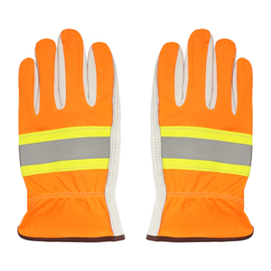Guantes de Trabajo de Alta Visibilidad con Palma de Cuero y Banda Reflectante, Guantes Industriales de Alta Visibilidad para Trabajos de Construcción y Manipulación en Exteriores - Product Image 1