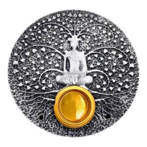 Brûleur d'encens rond en argent pour bois d'agar, magnifique outil de méditation pour bâtonnets et cônes d'encens parfumés à la bergamote - Product Image 2