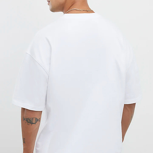 Camiseta Blanca de Manga Corta con Cuello Redondo para Hombre, Corte Holgado, Color Sólido, Tejido de Punto Jersey, Algodón Casual, Ecológica, 220g - Product Image 2