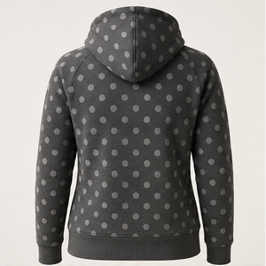 Sudadera con Capucha Personalizada para Mujer, Color Gris Carbón, Estilo Atlético Regular, con Puntos de Color en Tono Medio, Tejido Denso de Algodón y Poliéster - Product Image 2
