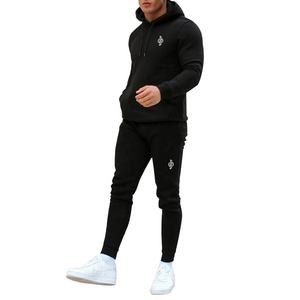 Custom Wholesale Gym Plain Black Fitted Cotton Men's Tracksuit - Product Image 1